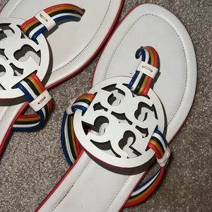 Tory Burch Mignon White Rainbow Color Miller Sandals